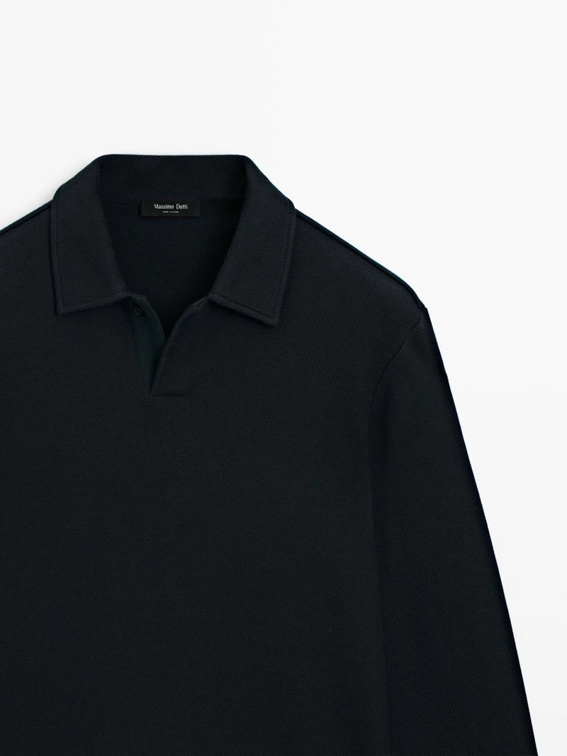 Поло с длинными рукавами из текстурированной ткани