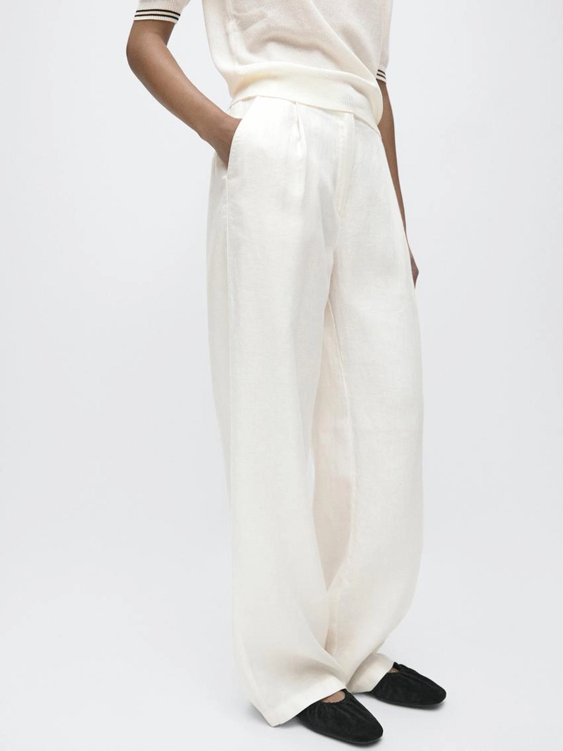 100% льняные широкие брюки с эластичным поясом