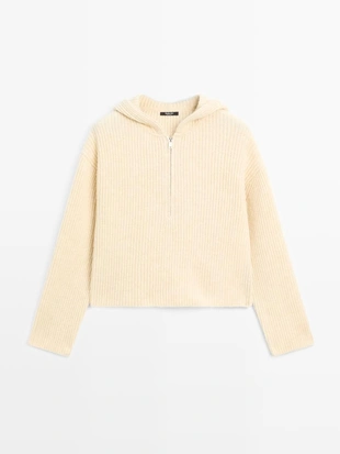 Трикотажный свитер из шерстяной смеси с деталями капюшона- Заказать в России