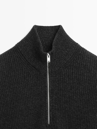 Вязанный свитер с мокрым воротником и молнией- Заказать в России