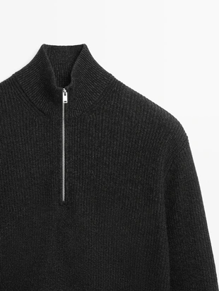 Вязанный свитер с мокрым воротником и молнией- Заказать в России