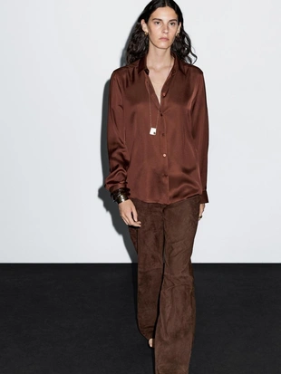Рубашка из шелка с планкой- Заказать в России