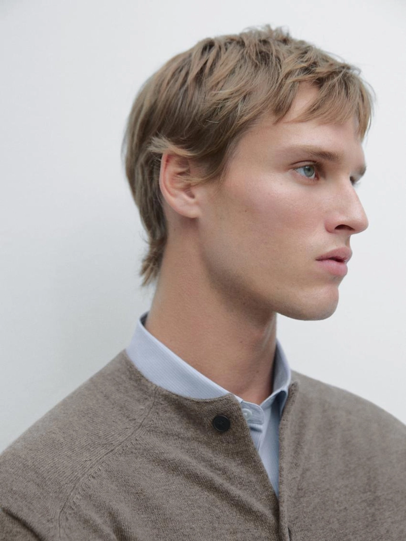 Кардиган с высоким воротником из вязаного трикотажа из шерсти