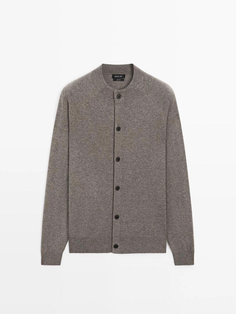 Кардиган с высоким воротником из вязаного трикотажа из шерсти