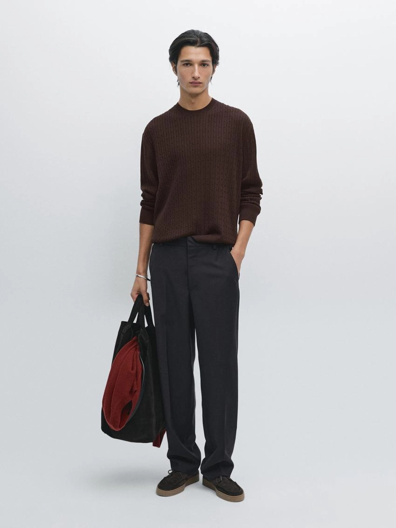 Свитер с косами из хлопкового микса