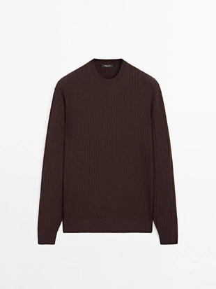 Свитер с косами из хлопкового микса- Заказать в России