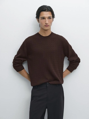 Свитер с косами из хлопкового микса- Заказать в России