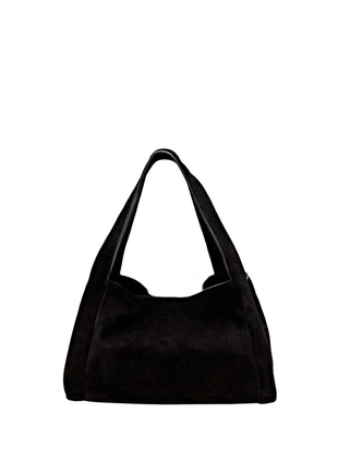 BLACK | 6911/640/800 - Massimo Dutti Сумка для покупок из натуральной кожи среднего размера