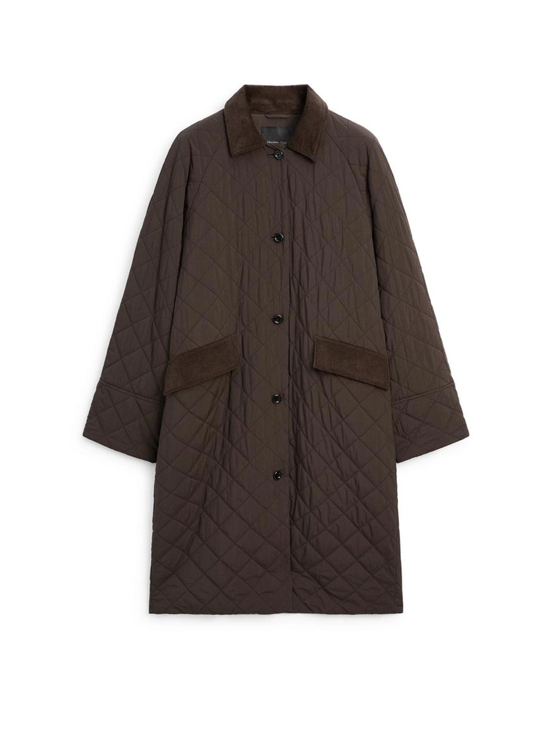 Длинное водоотталкивающее пальто с деталями из вельвета