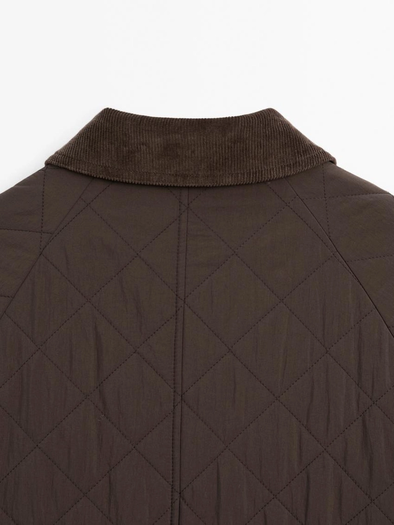 Длинное водоотталкивающее пальто с деталями из вельвета