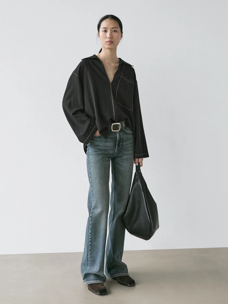 Рубашка-оверштаны из шерстю с карманом