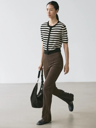 Кардиган с короткими рукавами в полоску из вязаного трикотажа- Заказать в России