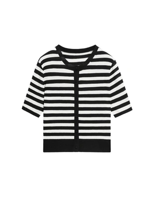 Кардиган с короткими рукавами в полоску из вязаного трикотажа- Заказать в России