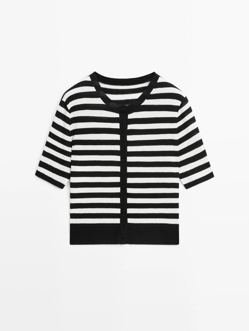 Кардиган с короткими рукавами в полоску из вязаного трикотажа
