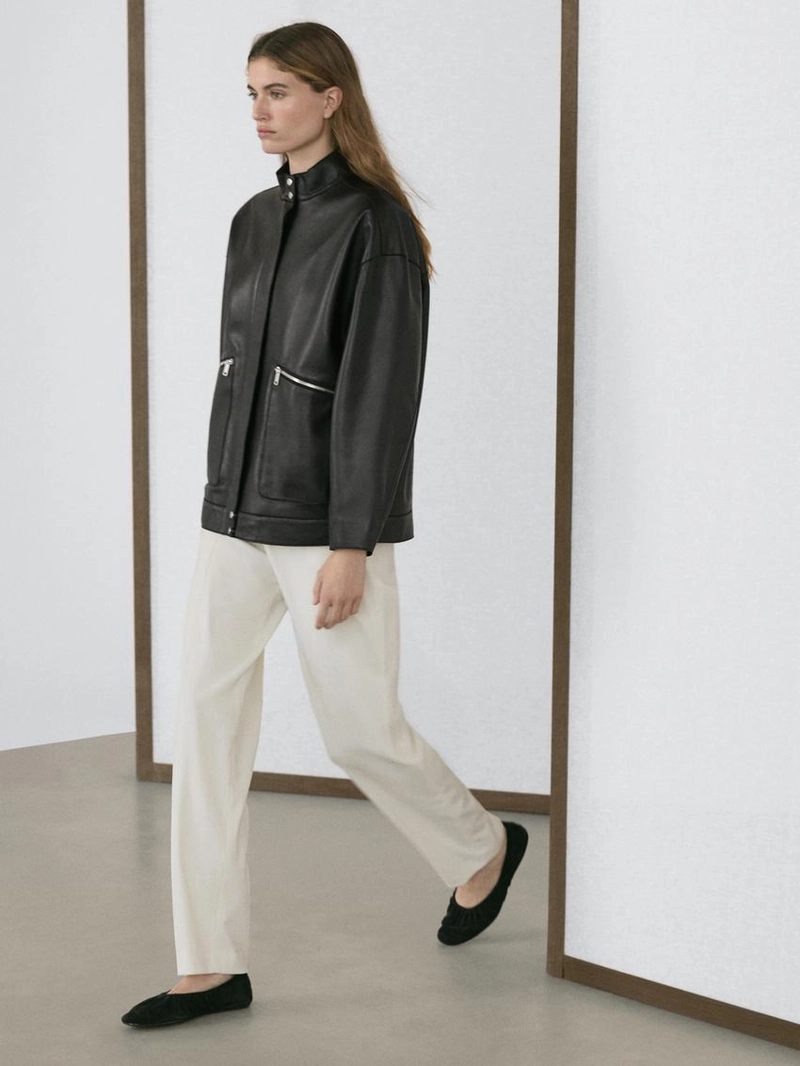 Куртка из овечьей кожи с карманными деталями