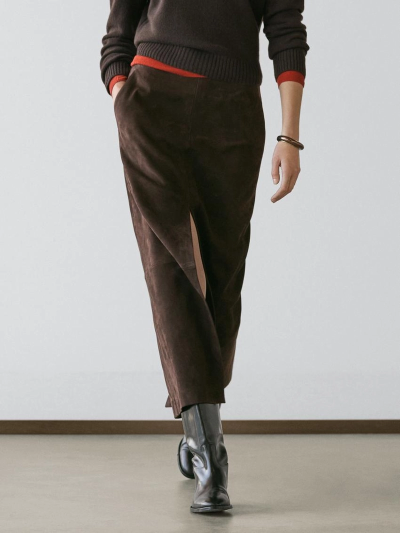 Юбка-миди из прямозернистой кожи