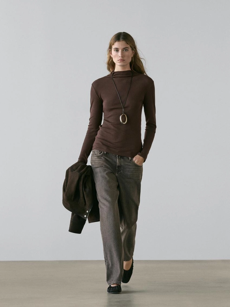 Футболка с длинным рукавом из ребристого хлопка