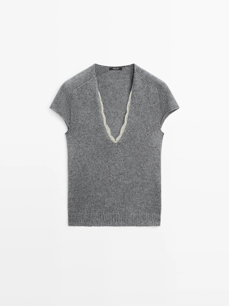 Кофта с короткими рукавами из кружевного вязаного полотна