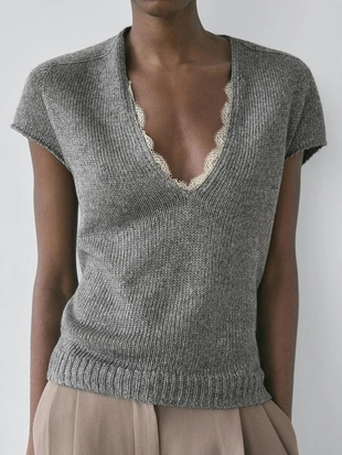 Кофта с короткими рукавами из кружевного вязаного полотна- Заказать в России