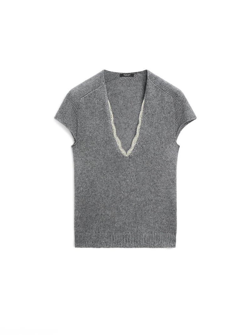 Кофта с короткими рукавами из кружевного вязаного полотна