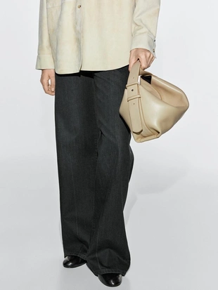 SAND|6914/650 - Massimo Dutti Сумка на плечо из натуральной кожи неппа