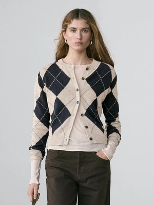 Кардиган с аранами из хлопкового смесового вязания- Заказать в России