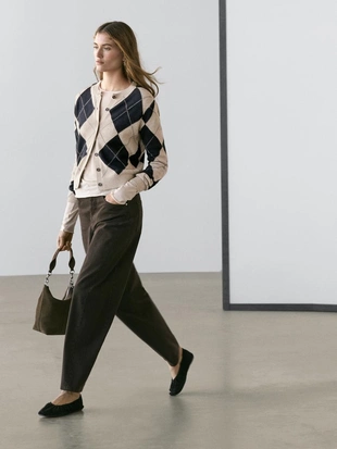 Кардиган с аранами из хлопкового смесового вязания- Заказать в России