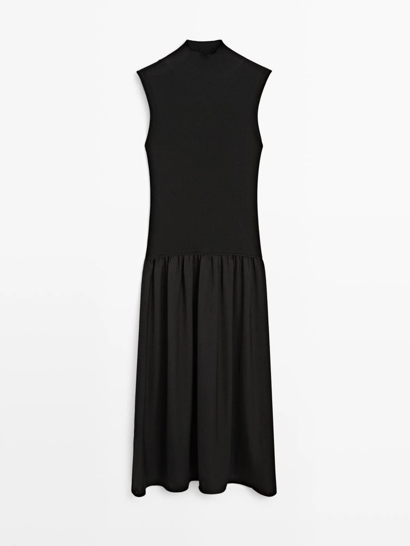 Платье-миди из трикотажа с контрастными деталями