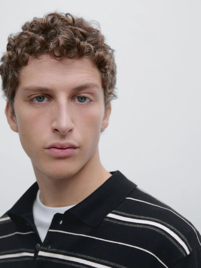 Водолазка-поло из хлопкового микса в полоску