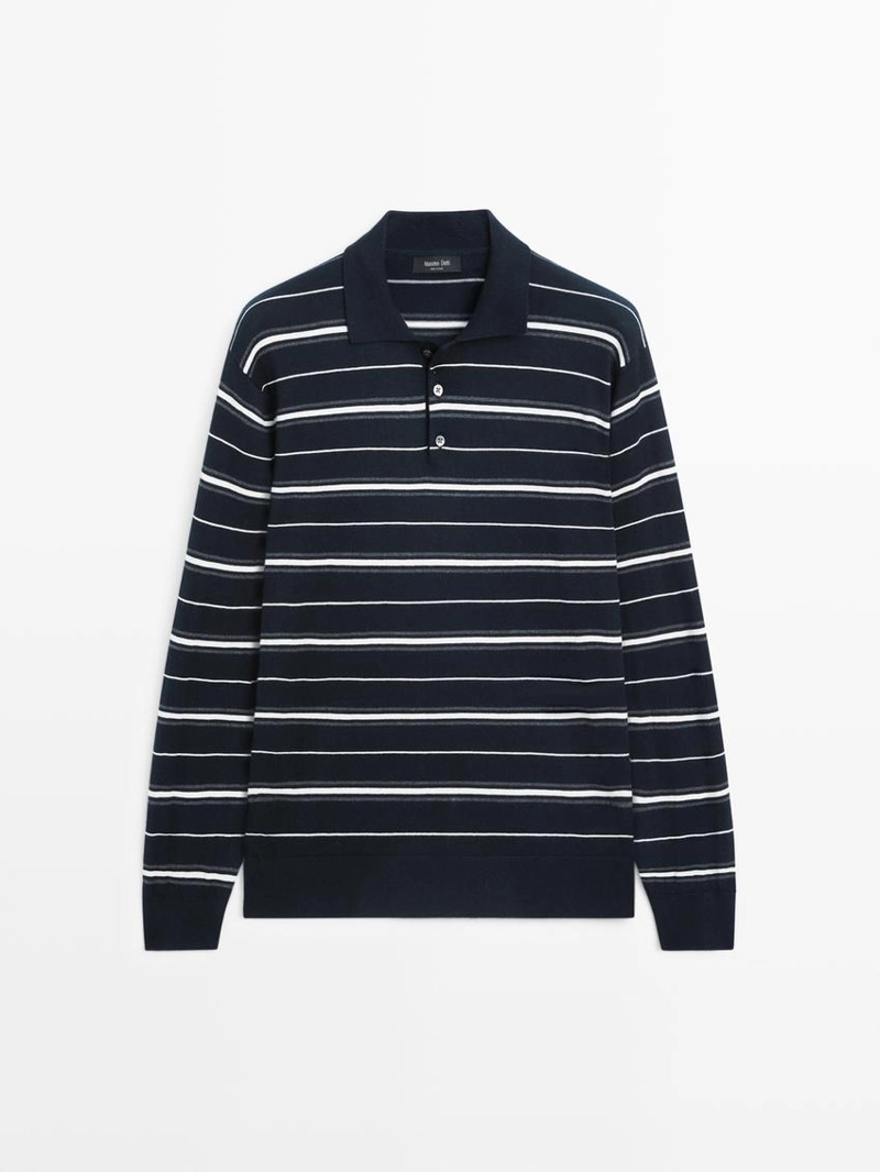 Водолазка-поло из хлопкового микса в полоску