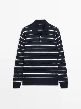 Водолазка-поло из хлопкового микса в полоску- Заказать в России