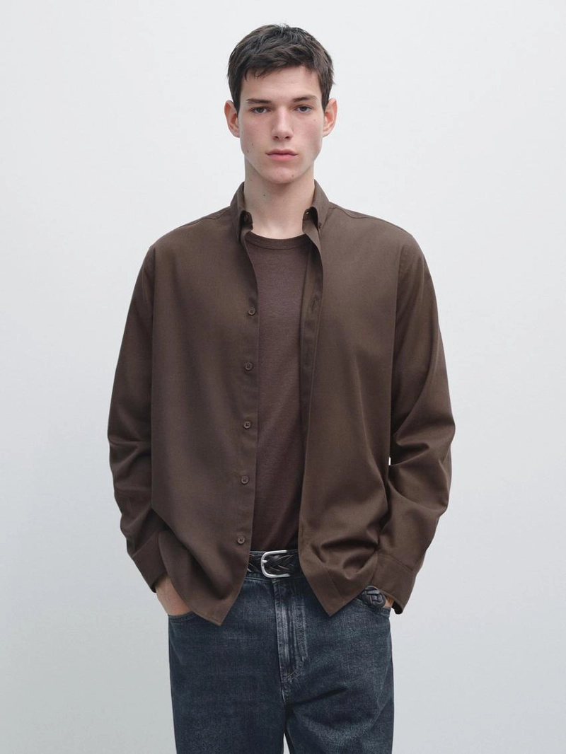 Рубашка из хлопковой смеси прямого кроя