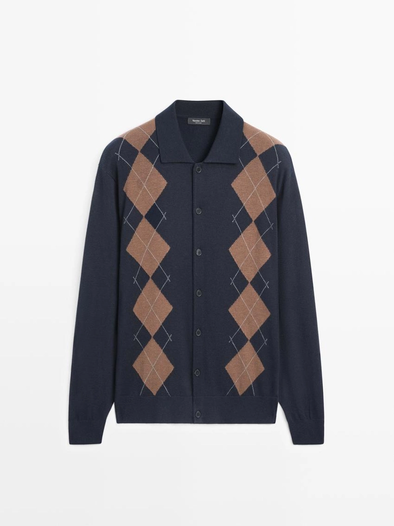 Кардиган из вязаного фактурного трикотажа с аранами из шерсти