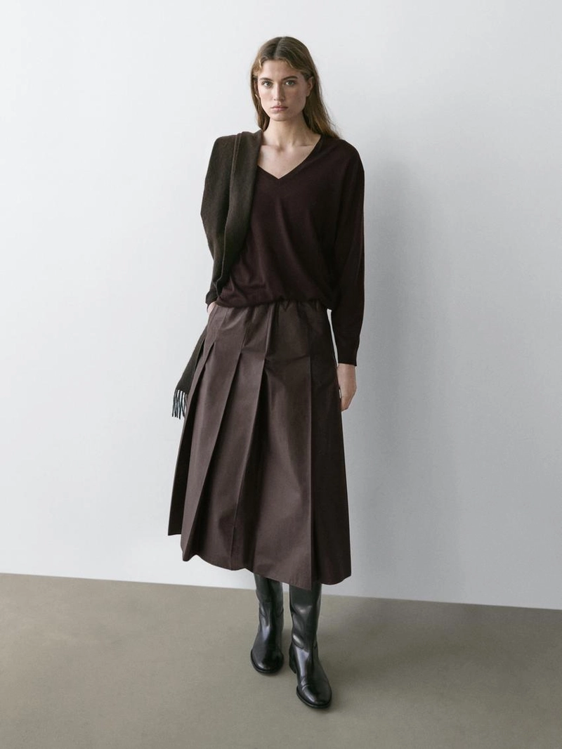 Юбка миди из технической ткани с боковыми складками