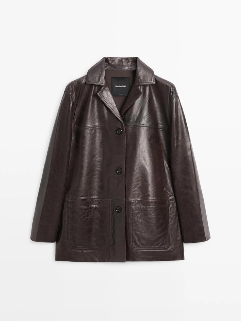 Пиджак из натуральной кожи с пуговицами