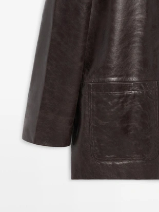 Купить Massimo Dutti Пиджак из натуральной кожи с пуговицами
