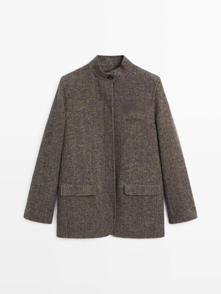 Купить Massimo Dutti Пальто из шерстяной смеси с вельветовым воротником