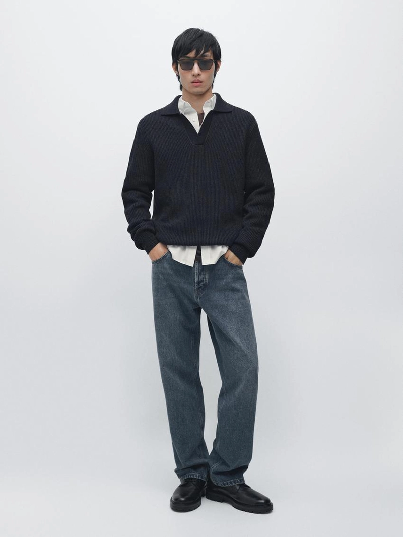 Поло-свитер из хлопкового трикотажа