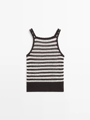 Топ с кружевными вставками и полосатыми деталями- Заказать в России