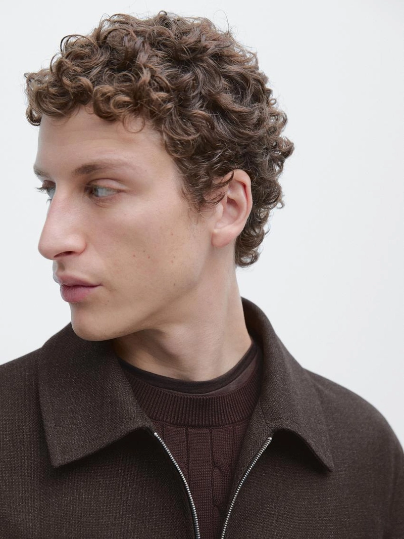 Укороченная куртка-бомбер из 100% шерсти с молнией