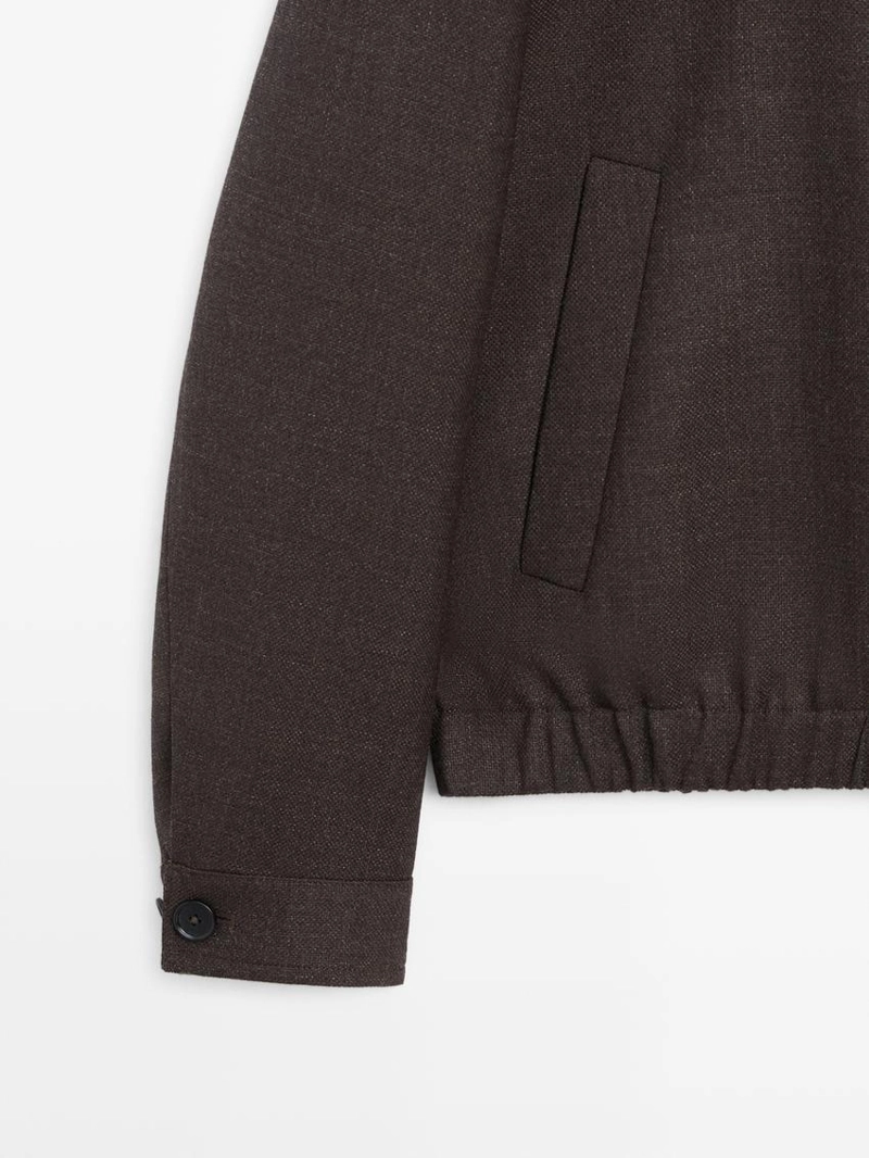 Укороченная куртка-бомбер из 100% шерсти с молнией