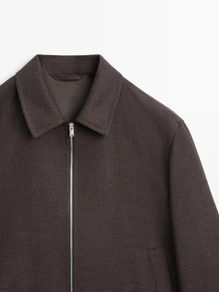 Укороченная куртка-бомбер из 100% шерсти с молнией- Заказать в России