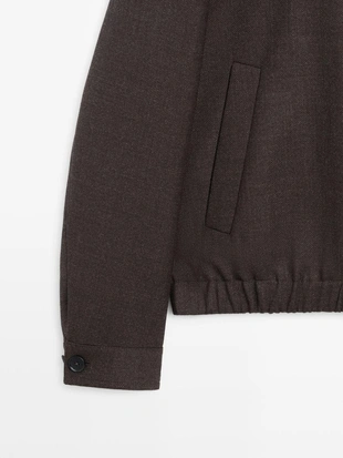 Укороченная куртка-бомбер из 100% шерсти с молнией- Заказать в России