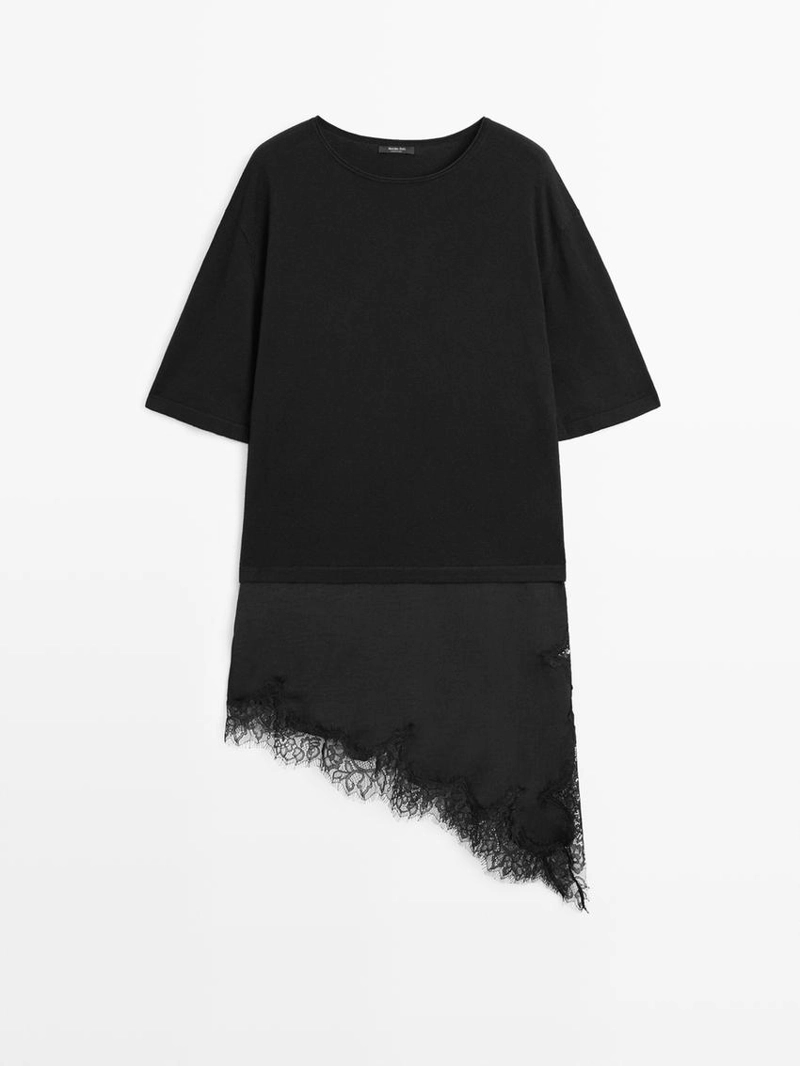 Платье с контрастной кружевной отделкой