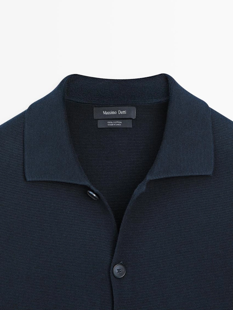 Кардиган из 100% хлопкового трикотажа с воротником-поло