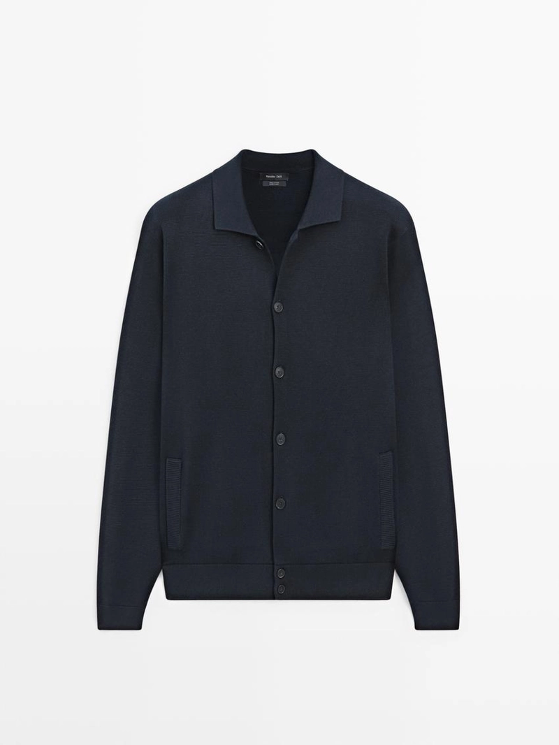 Кардиган из 100% хлопкового трикотажа с воротником-поло