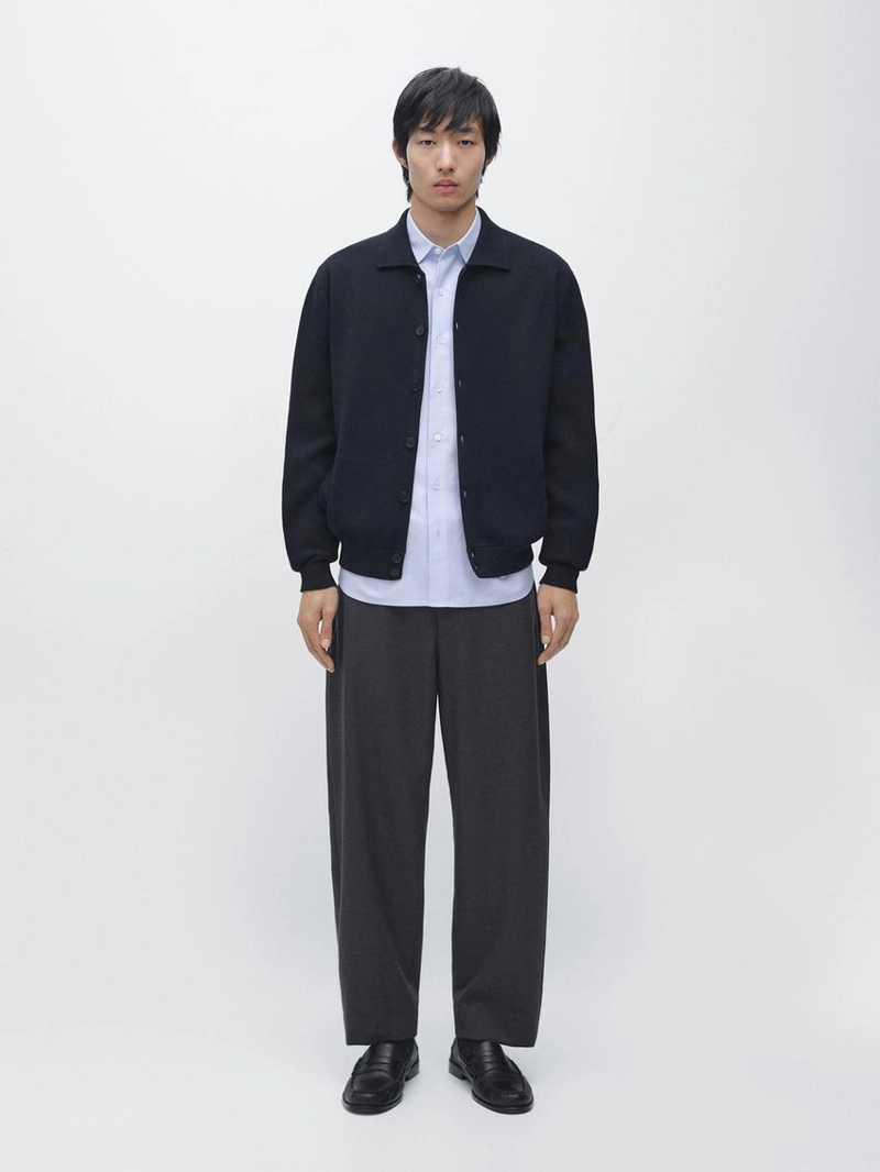 Кардиган из 100% хлопкового трикотажа с воротником-поло