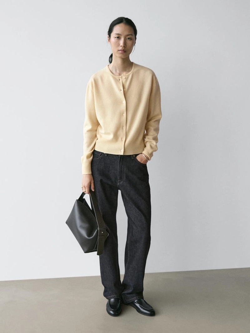 Кардиган из шерстяного трикотажа с круглым вырезом