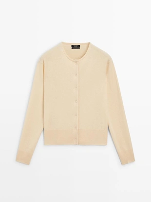 Кардиган из шерстяного трикотажа с круглым вырезом- Заказать в России