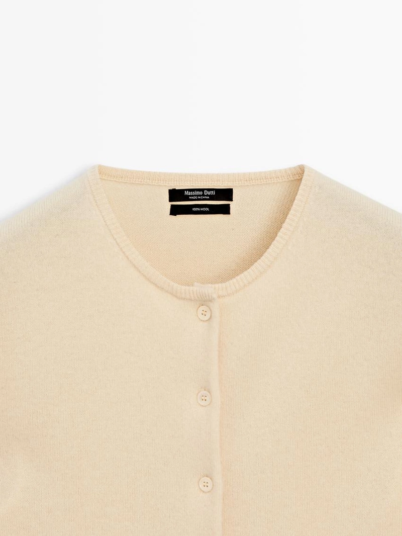 Кардиган из шерстяного трикотажа с круглым вырезом